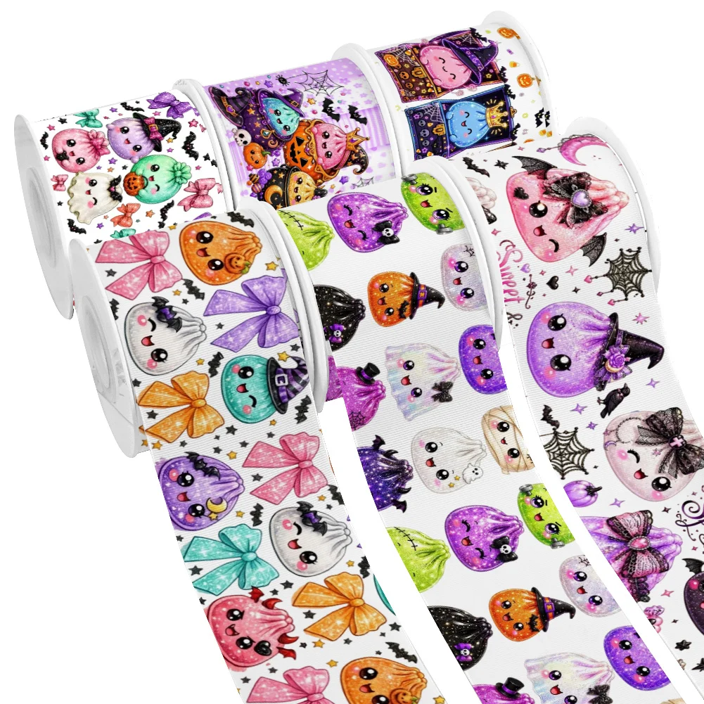 Cartoon Bao Dumplings Halloween 5yards Printed Grosgrain Ribbon for Cheer Bows DIY Girl Headwear Hair Bows Satin Ribbon