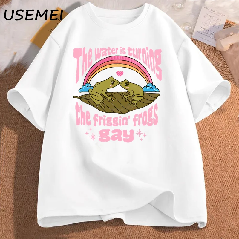 Gay Frog Lovers T-Shirt Women Lesbian Frogs LGBTQ Pride Tee Shirt Bisexual Pride Graphic T Shirts Cotton Short Sleeve Clothing