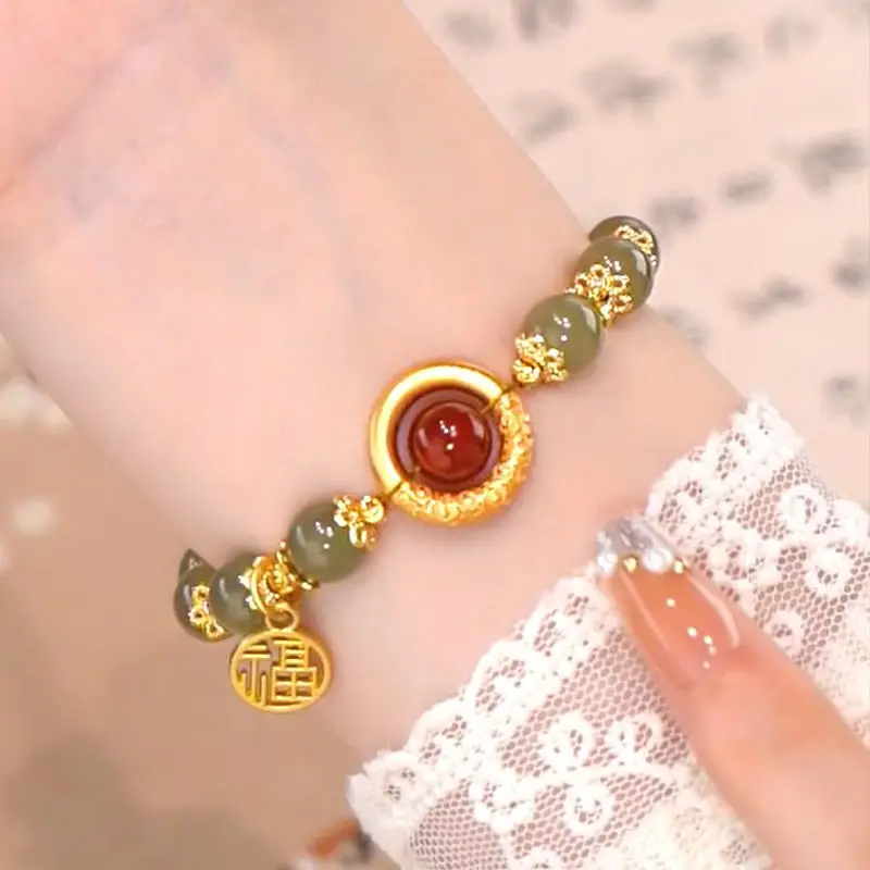 

Браслет из натурального халцедона с бусинами для женщин, роскошные ювелирные изделия из агата, элегантные модные аксессуары, трендовый TikTok, вирусный стиль в стиле бохо