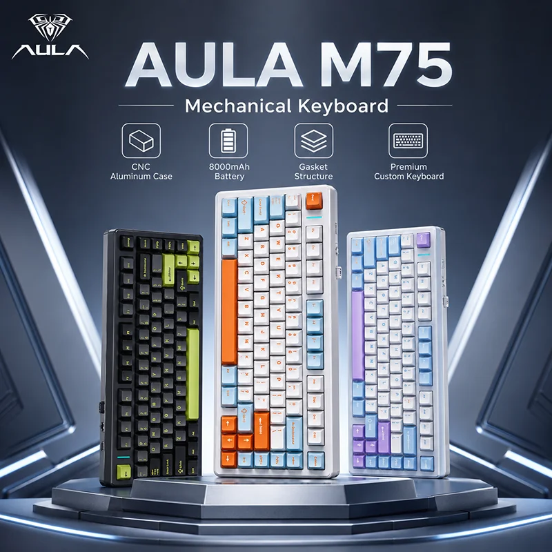 AULA M75 メカニカルキーボード トリプルモード ゲーミングキーボード サイドプリントキー ガスケットマウント RGBバックライト ホットスワップキー PC Mac ノートパソコン対応