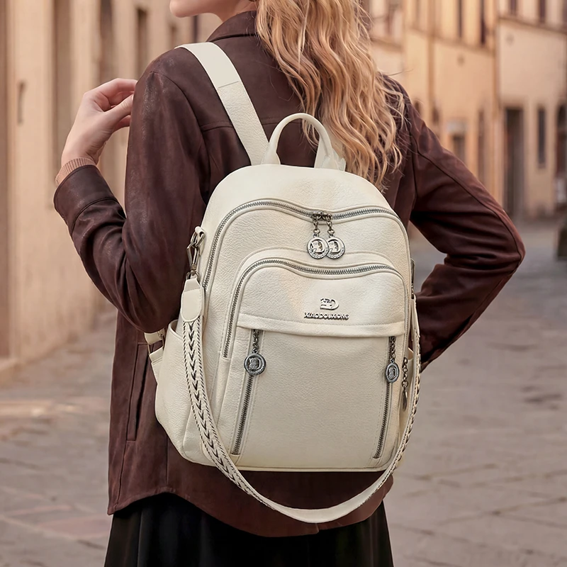 New Fashionable Women's pu Leather anti-theft Backpack Versatile All-Match Large Capacity Wear Resistant Backpack shoulder bag