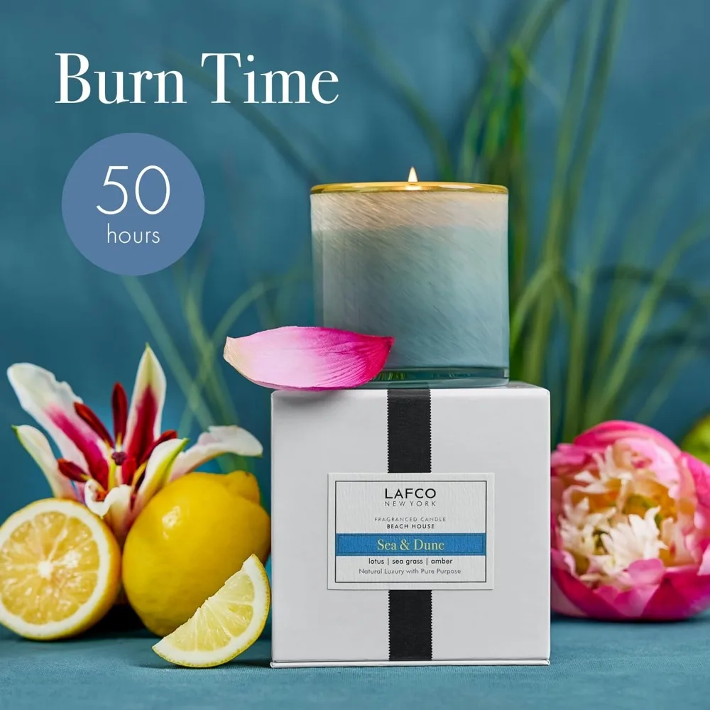 Classic 6.5 oz Sea & Dune Scented Candle with 50-Hour Burn Time, Reusable Hand Blown Glass, American Made