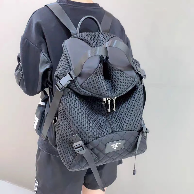 Unisex Backpacks New Mesh Double Pull Head zipper Backpacks Personality Fashion Large Capacity Outdoor Travel Bag For Women Men