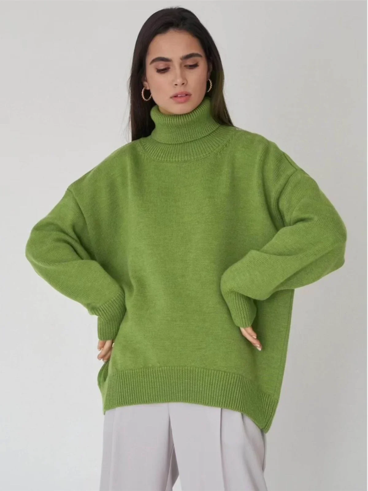 

Comfortable High Collar Loose Sweater Autumn Winter Street Sle Long Sve Turtlene