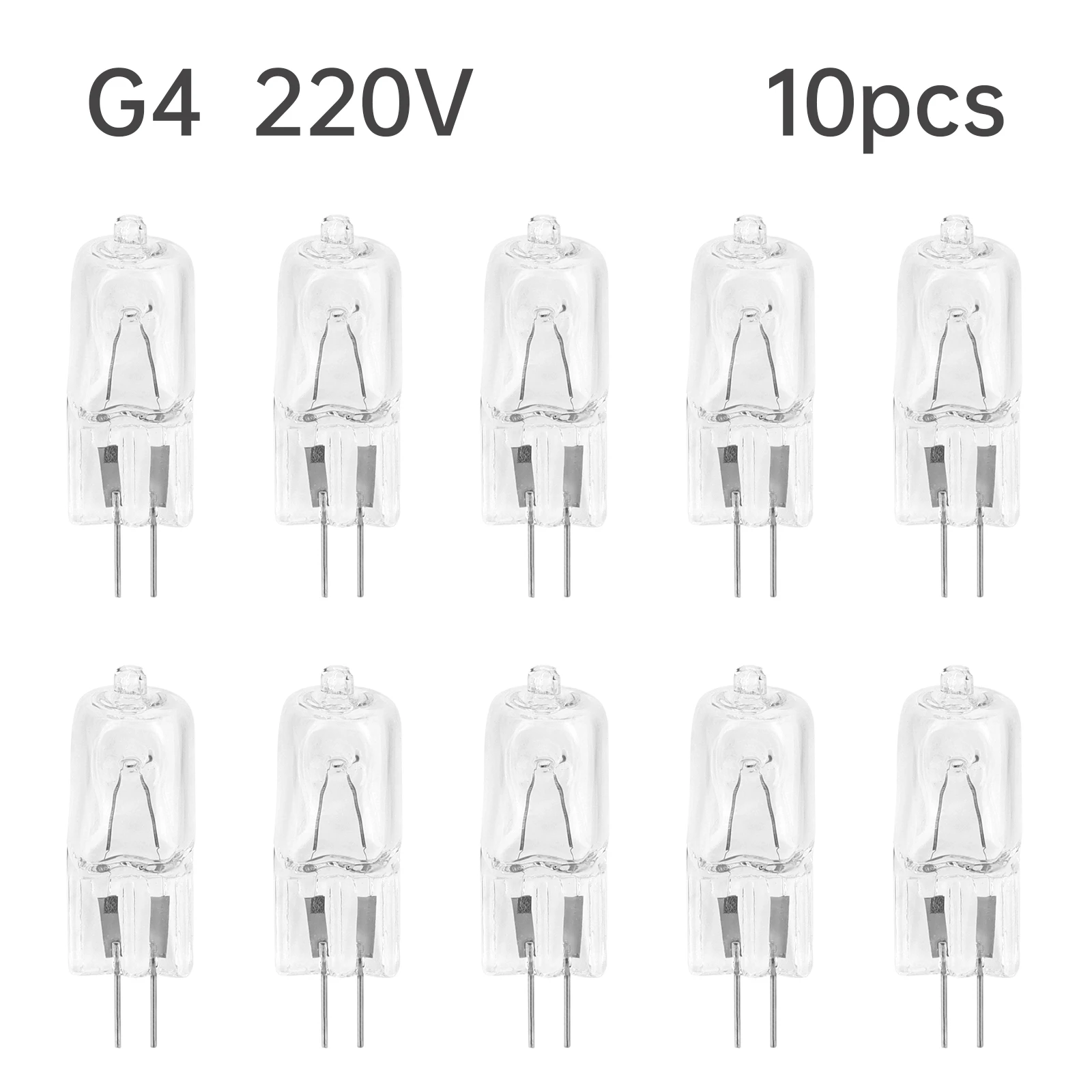 10pcs G4 Bulb 220V Halogen Light Bulbs 2-Pin Base Dimmable Bulbs Long Life Halogen Bulbs for Cabinet Light / Chandeliers