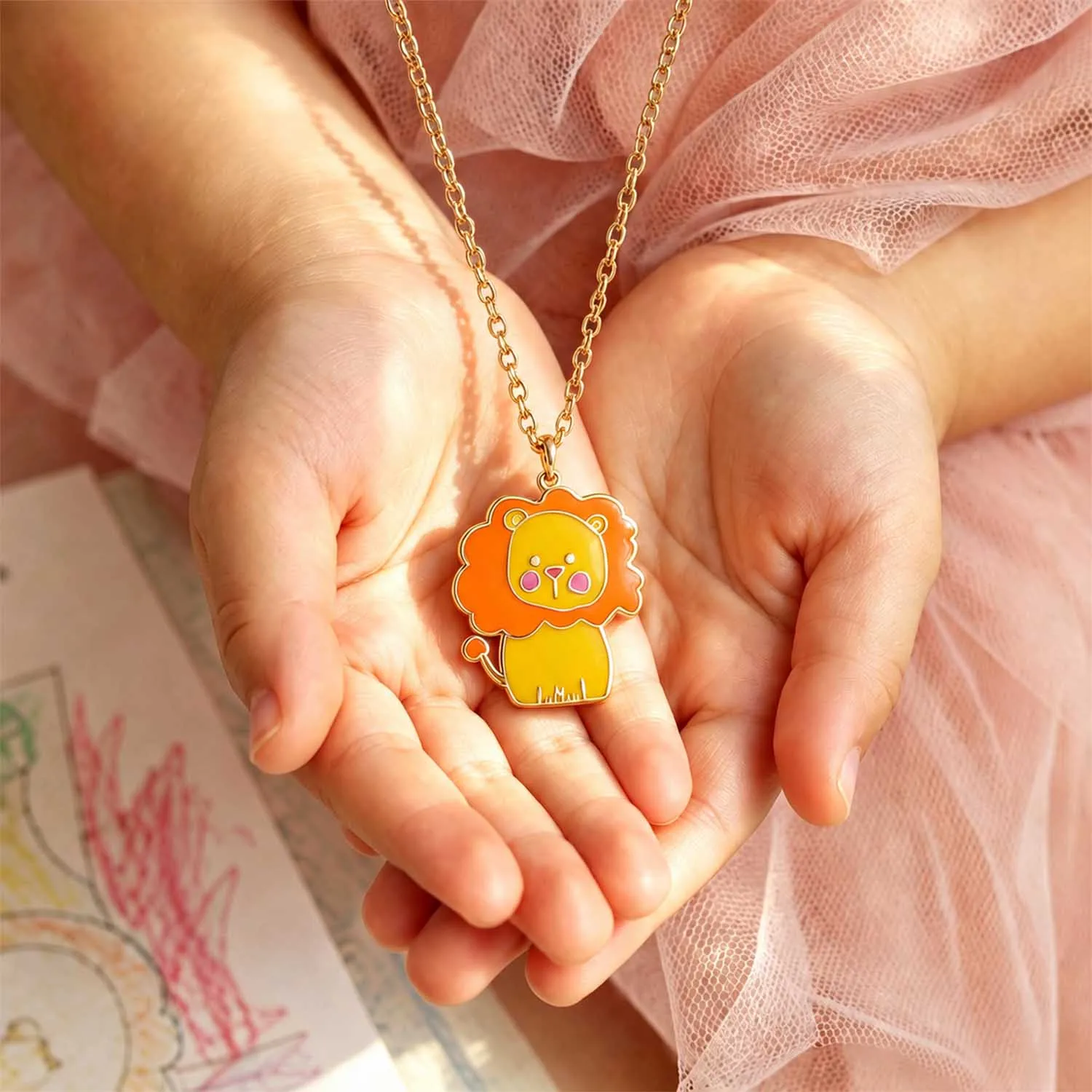 Qitian Personalized Lion Color Drawing Necklace Custom Drawing Photo Enamel Necklace Kids Pendant Mom Family Jewelry For Woman