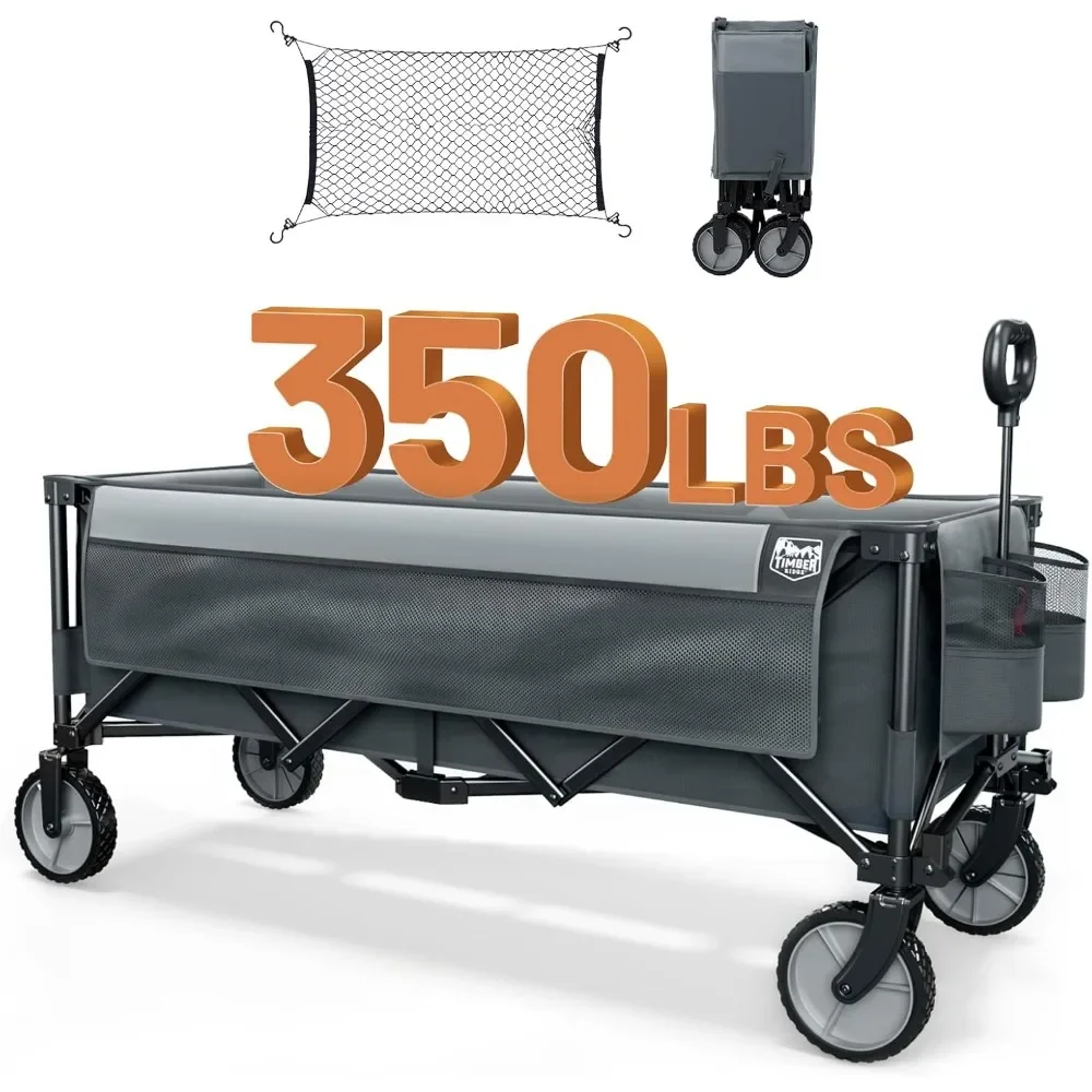 

51.2'' Extended Collapsible Wagon Cart with Cargo Net, 350LBS Heavy Duty Foldable Utility Wagon with Adjustable Handle