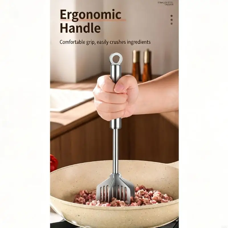 Handheld Ground Masher with 304-Grade Construction, Spoked Mashing Head, Handle-End Opening, and After-Use Rinsing Care for