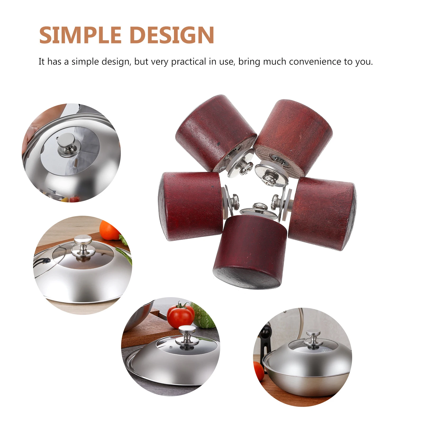 

Wooden Lid H 5 Sets Heat resistant Pot Knobs Sturdy Wood Universal Replacement Kitchen Accessories Cookware Parts