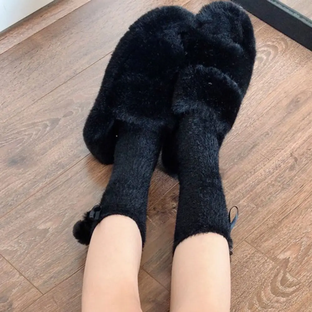 

Fashion Plush Balls Mink Fur Socks Soft Sweet Sleeping Socks Women Hosiery Thicken Plush Socks Girls