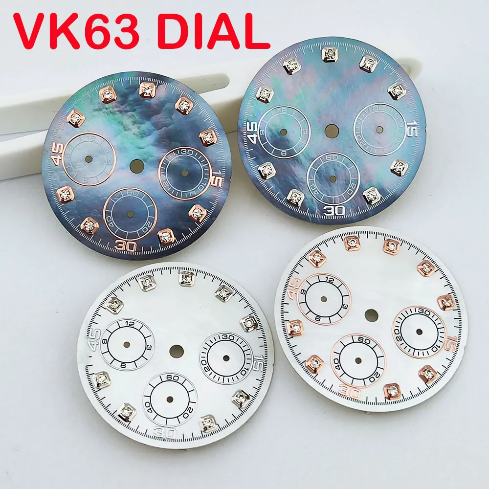 

Новый кварцевый механизм VK63, циферблат 29,5 мм, модифицированный многофункциональный циферблат vk63, аксессуары для часов с жемчужным корпусом