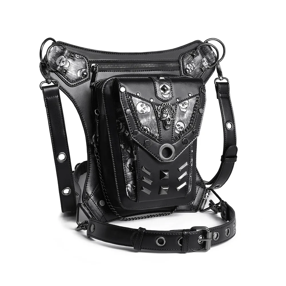 Bolso cruzado de un solo hombro para hombre y mujer, cartera con cadena, Estilo Vintage Steampunk, gótico, Rock, motorista