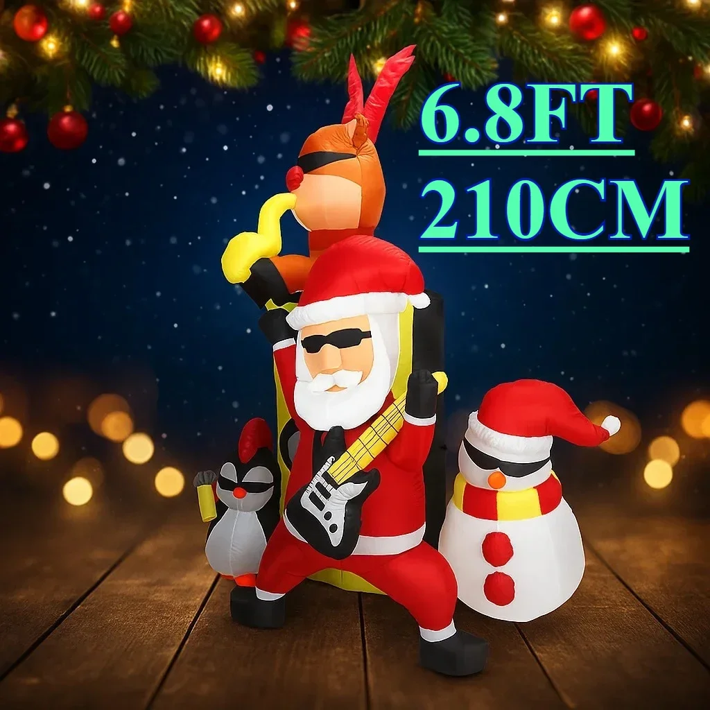6.8FT عيد الميلاد لعبة قابلة للنفخ ديكورات للباحة سانتا الفرقة الرنة ثلج البطريق مع LED مضاءة عيد الميلاد ديكور عطلة هدايا احتفالية #6