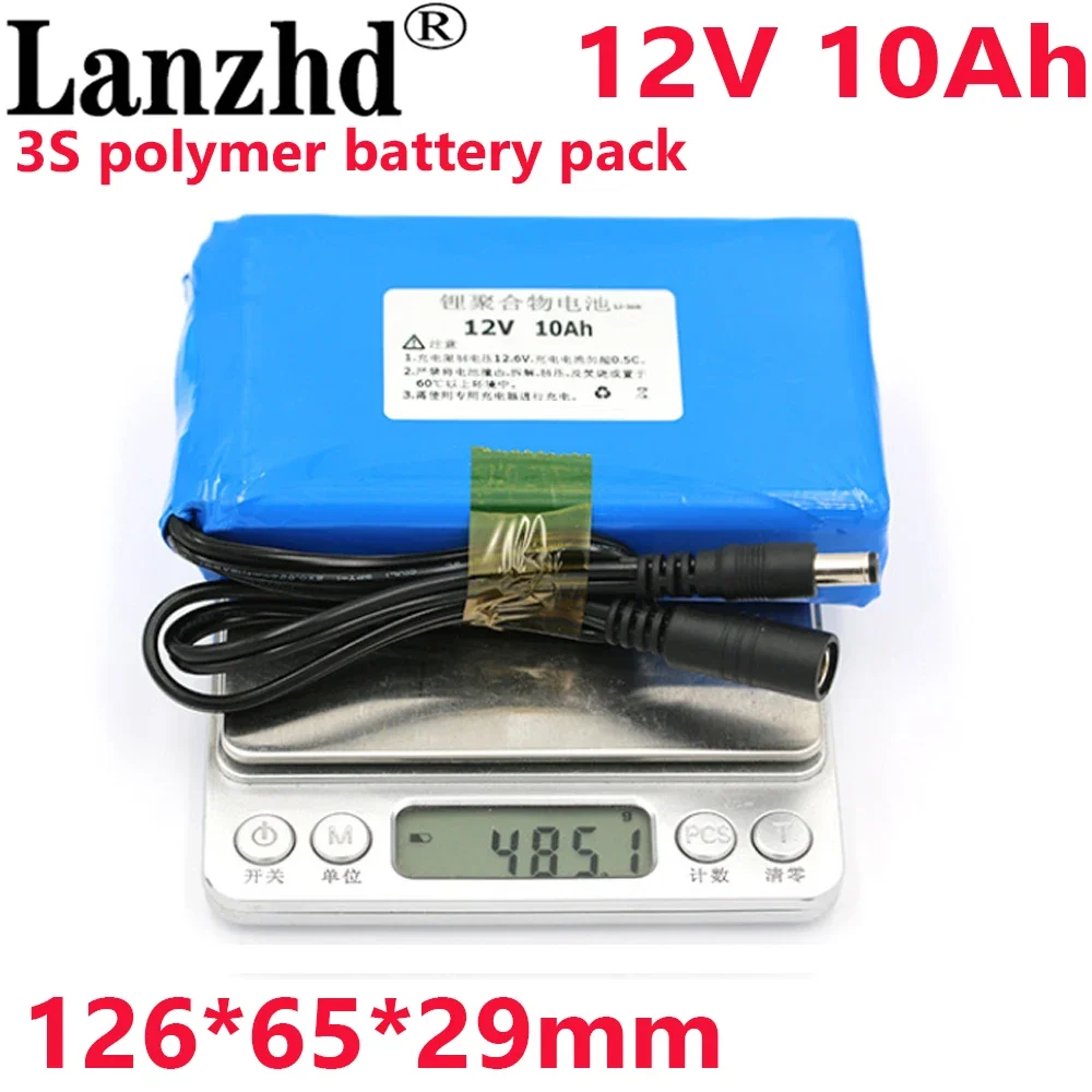 12V 10AH Lithium Polymer Battery 12.6V 8A Discharge 11.1V for  Metal detector stereo speakers Mobile charger