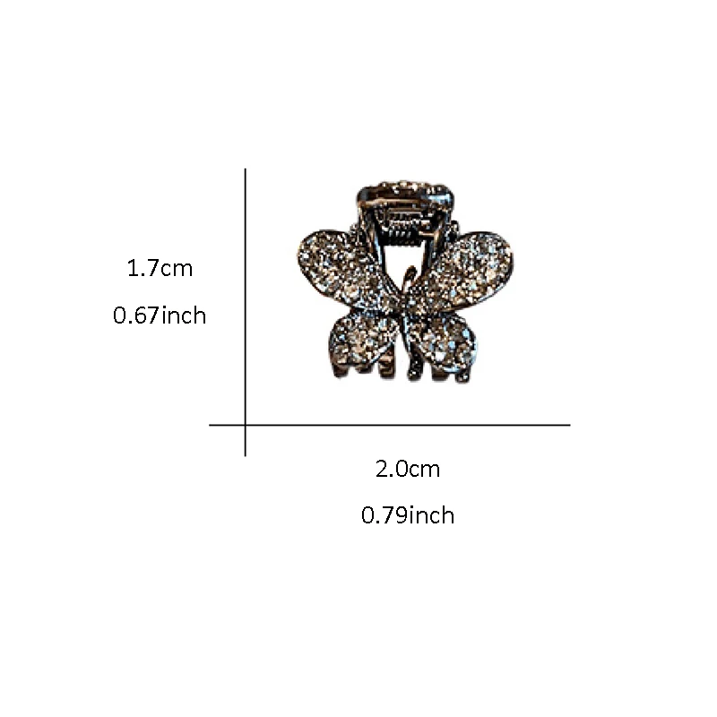 High-end Rhinestone Butterfly Hair Grab Exquisite Cute Mini Hair Claw Bangs Clip Princess Head Top Clip Women's Hair Accessories
