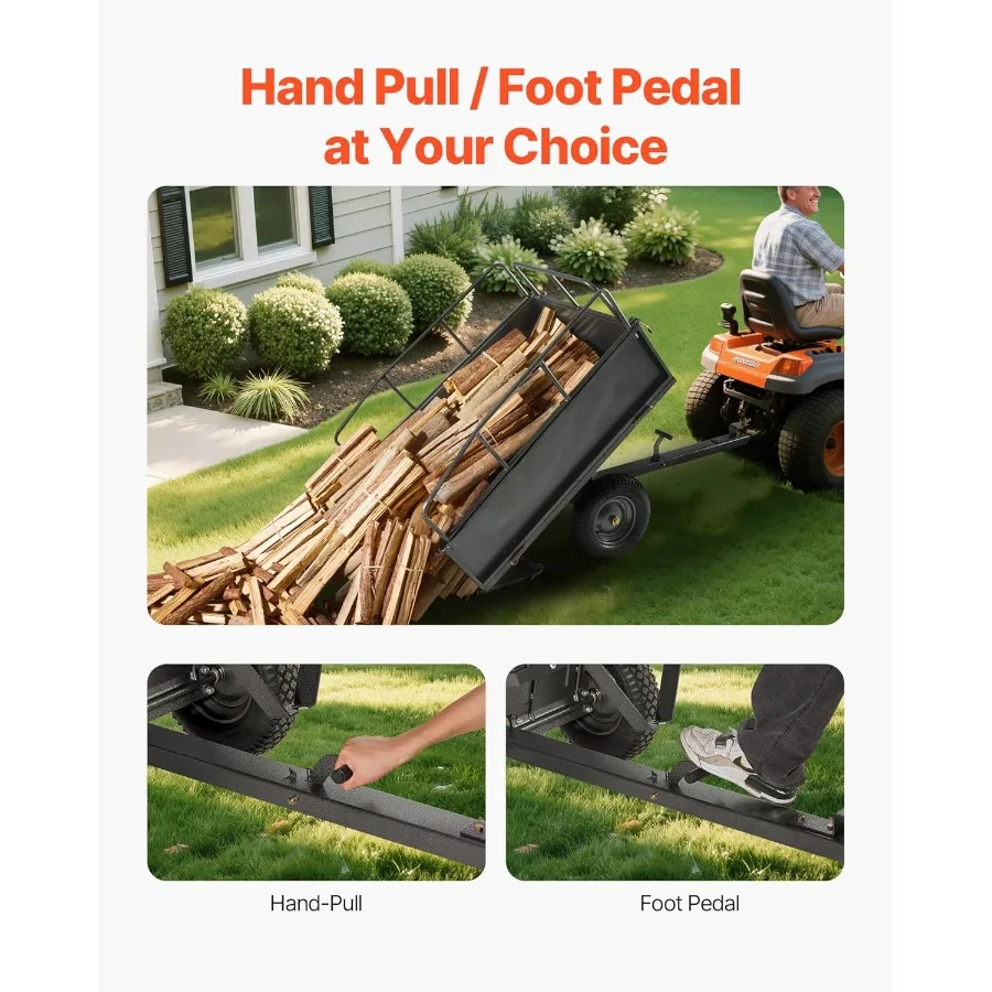 Heavy Duty ATV Trailer Tow Behind Dump Cart 17 Cu.Ft. 600lbs Capacity Pull Behind Steel Yard Wagon Dump Trailer for Tractor Law