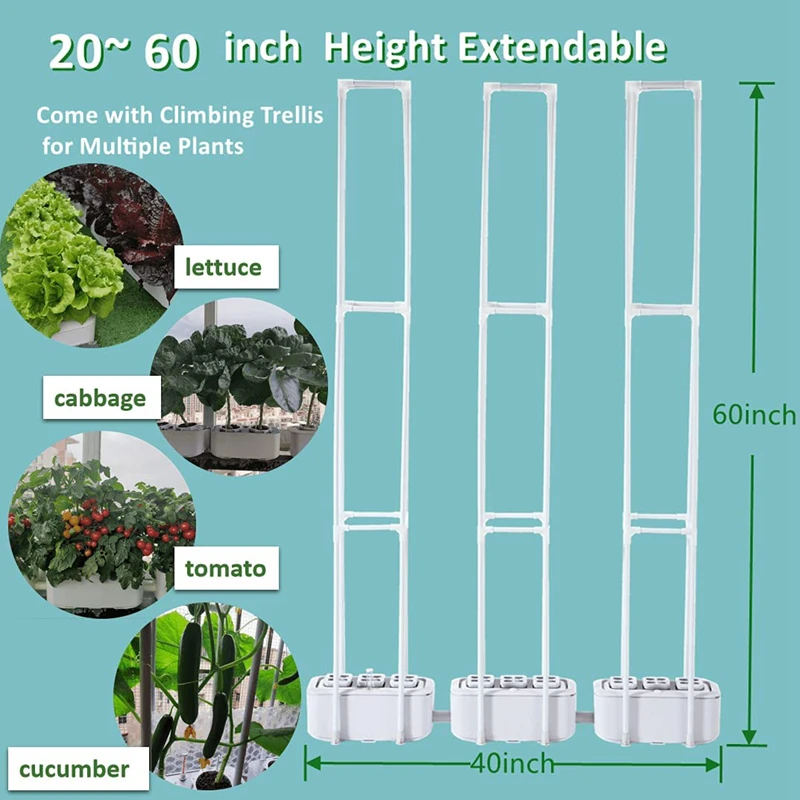 NFT Hydroponics Grow System with Smart Controller Auto Remind Self-Watering Planter Climbing Trellis for Garden Vegetables