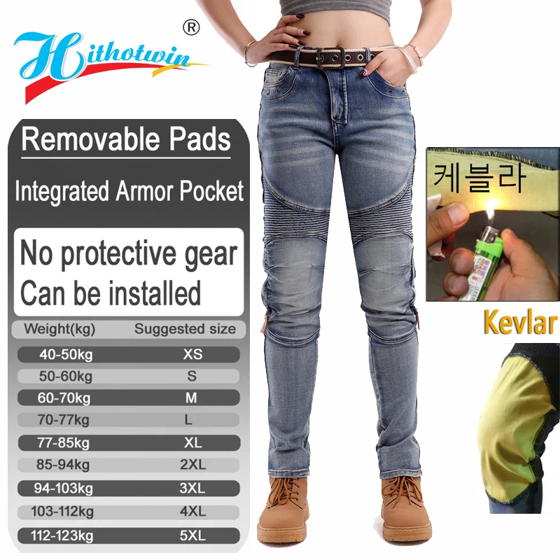 Women Kevlar Motorcycle Jeans windproof abrasion resistant riding pants four seasons with armor pockets armor not included 03