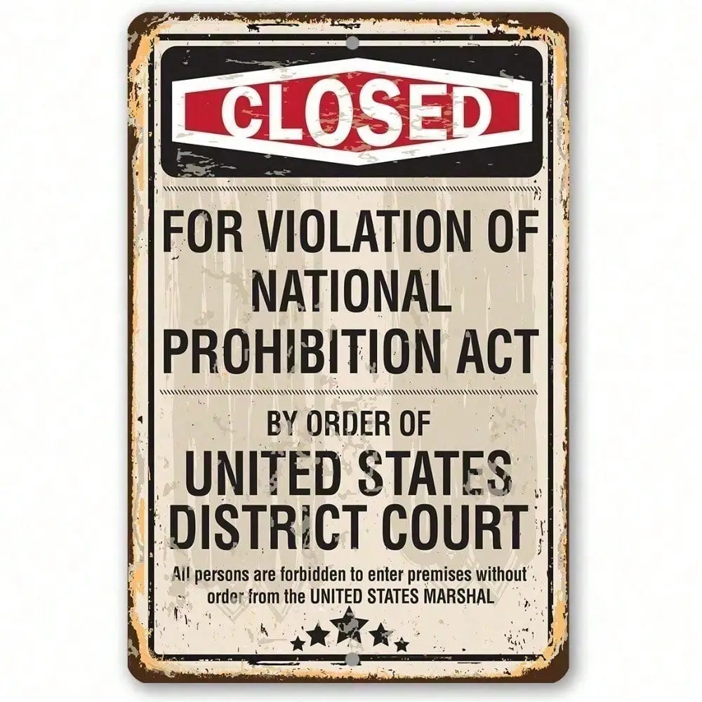CIFBUY Retro Warning Closed For Prohibition Violation Vintage Aluminum Wall Art Waterproof Durable Metal Sign for Bar Pub Decor