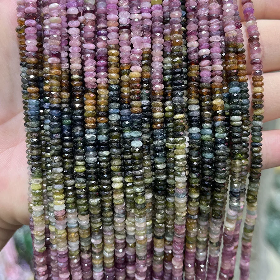 

Natural Color Tourmaline Stone Disc Bead Small Section Faceted Loose Spacer for Jewelry Making DIY Necklace Bracelet 15''