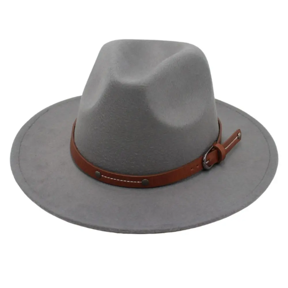 Mode Mit Gürtel Schnalle Filz Fedora Hüte Vintage Breite Krempe Panama Kappe Elegante Weiche Jazz Hut Männer Frauen – Detail 1