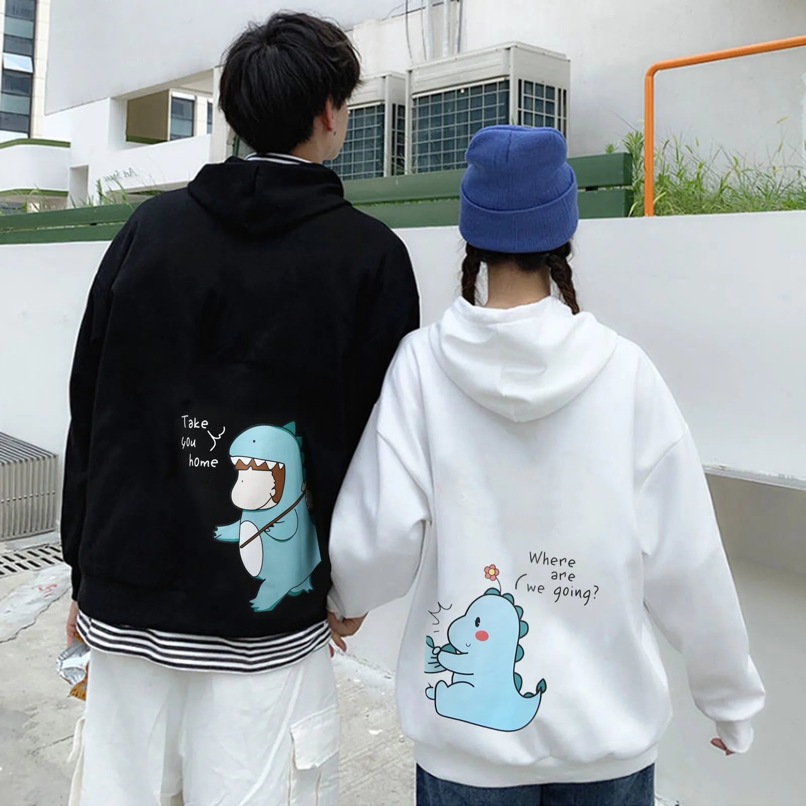 

Lovers Men And Women Hoodies Sweatshirt Dinosaur Printed Pullover For Couple Wedding Anniversary Funny Blouse Basic Pullovers