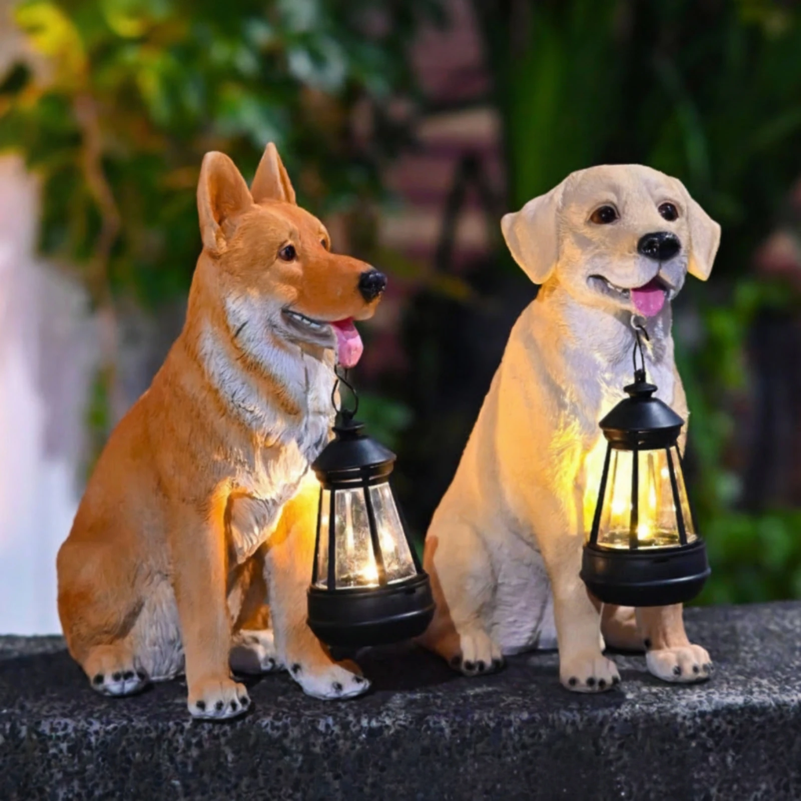 Dog Statue with Lantern Waterproof Dog Garden Lantern Yard Decoration Weatherproof Realistic for Gardeners, Patio, Porch