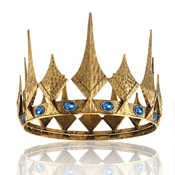 Baroque Big Round Metal Crown with Imitation Gem Royal Ball Party Tiara