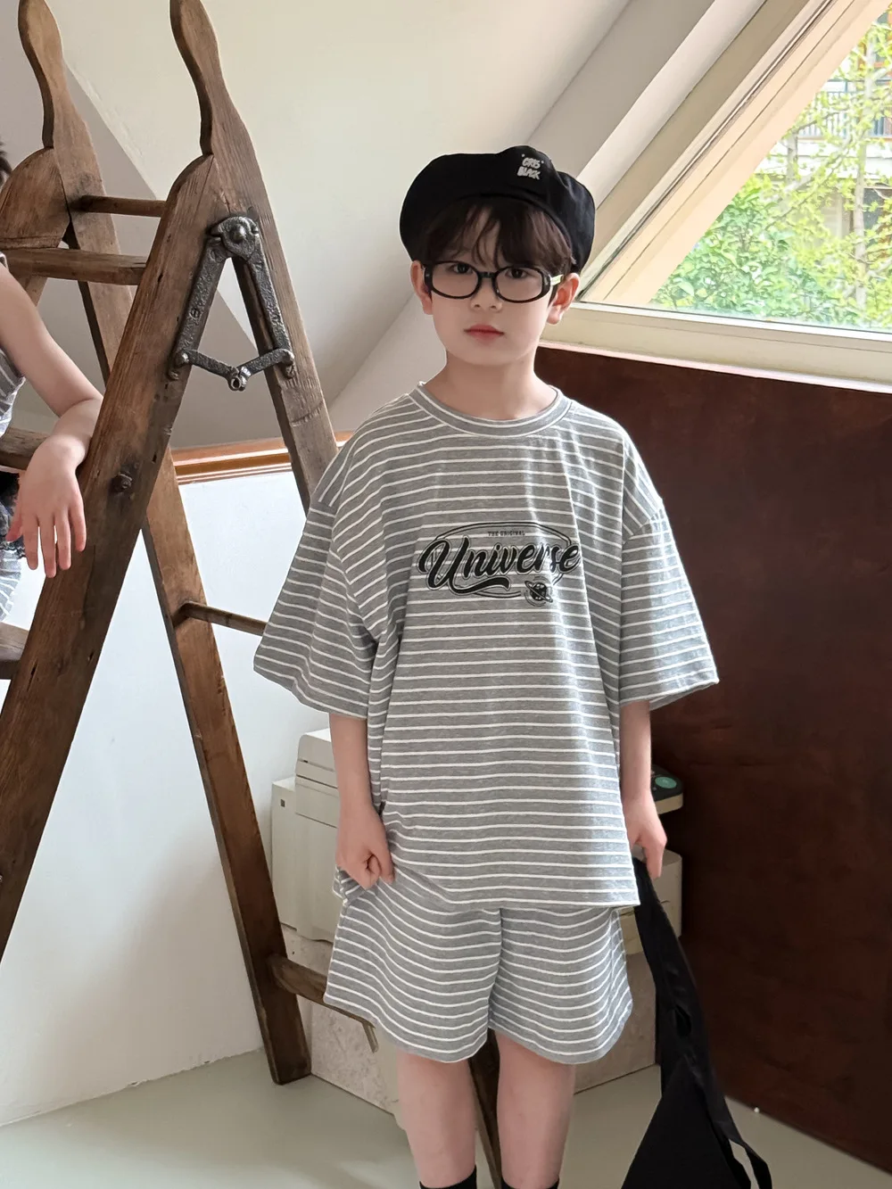 2025 Summer New Children Short Sleeve Set Boys T Shirts + Shorts 2pcs Suit Girls Casual Striped Vest Dress Brother Sister Set
