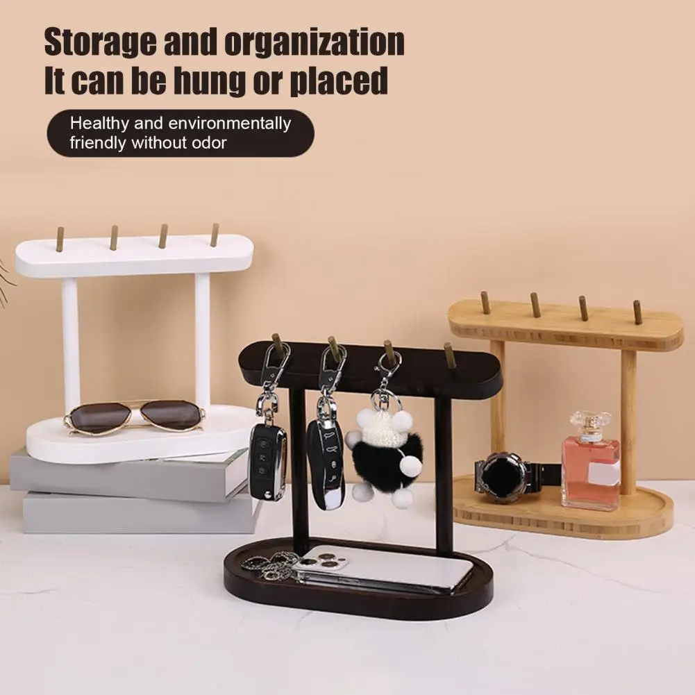

Wooden Key Rack Rustic Wooden Key Storage Rack for Home Office Organization Desktop Key Organizer Stand with Hooks for Jewelry