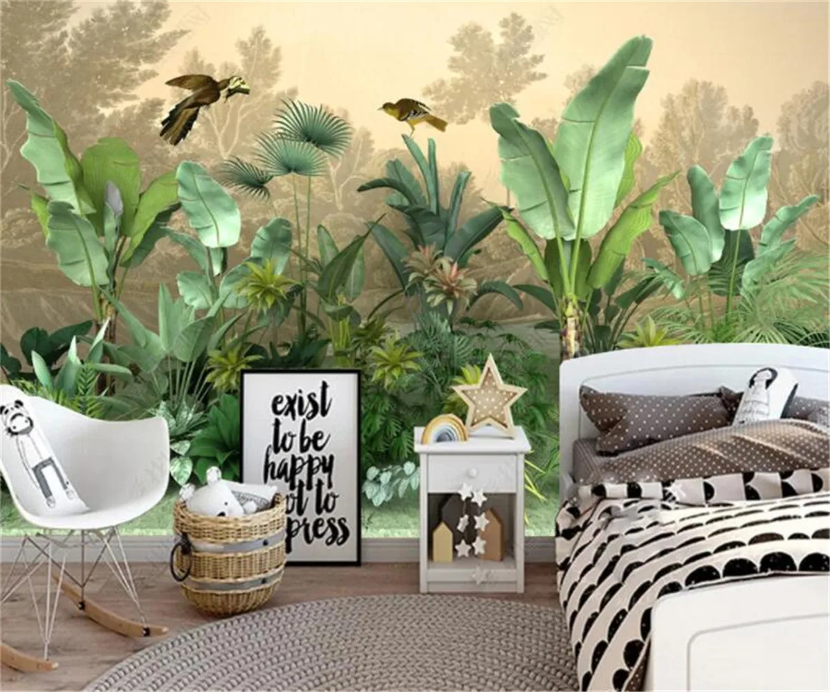 Papel tapiz personalizado para sala de estar y dormitorio, tapiz de pared de fondo de animales, paisaje de plantas de selva tropical Medieval, papel