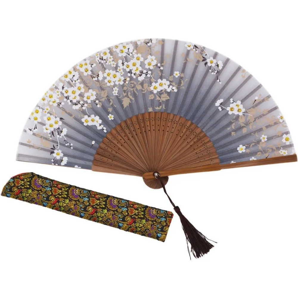 

Elegant Handmade Bamboo Silk Folding Pocket Fan for Women 8.27 Inches with Transparent Painted Design