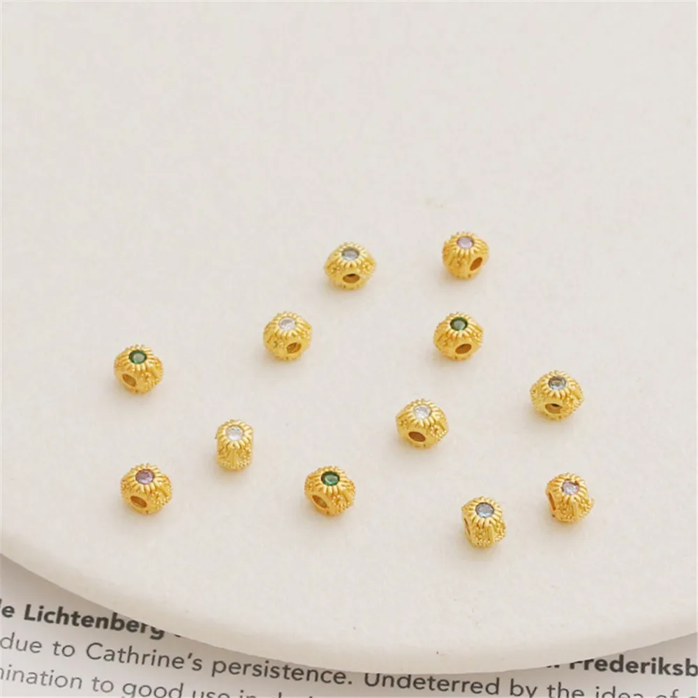 18k Ancient Gold Color Polygonal Diamond Zircon Beads 5mm Polygon Beads Diy Bracelet Necklace Beads