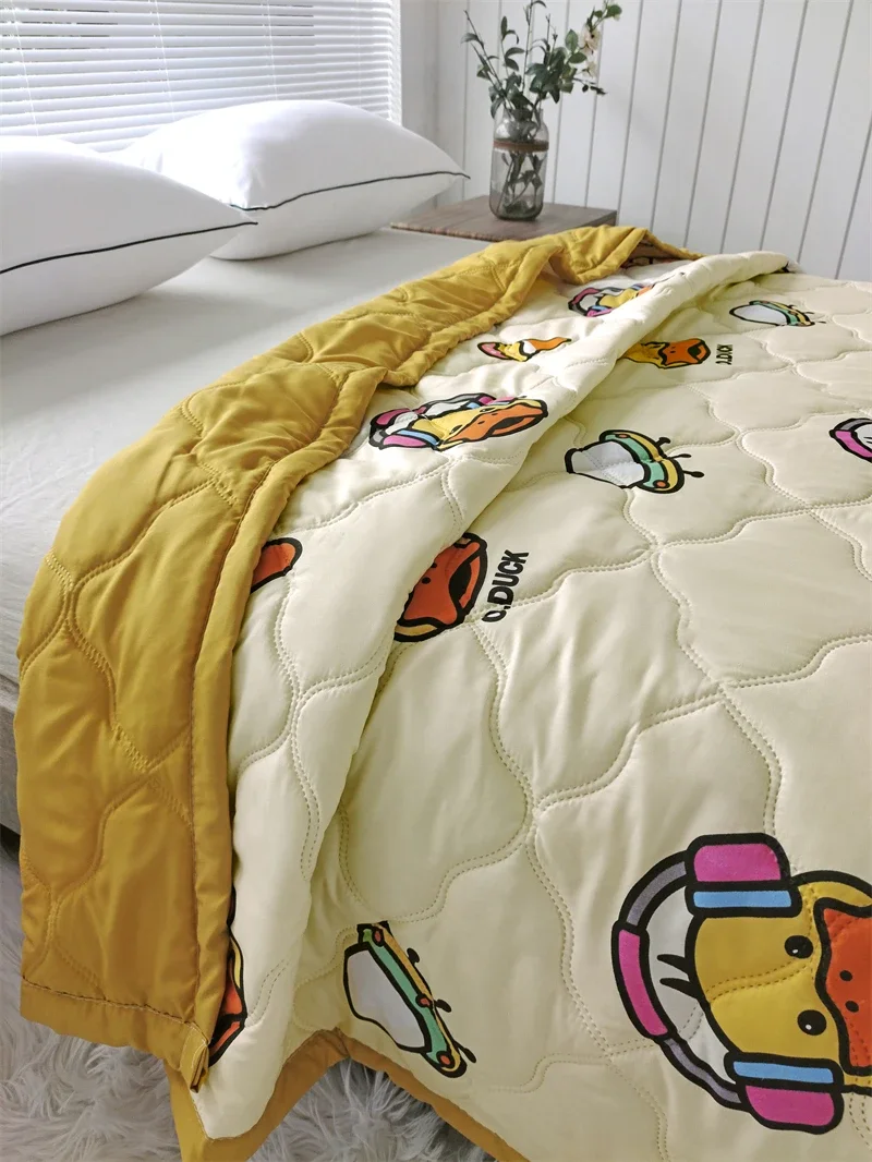 Cartoon Duck Comforter for Kids Boys Girls,Lovely Yellow Ducks Quilt Cute Farmhouse Animal Polyester Home Summer Thin Comforter