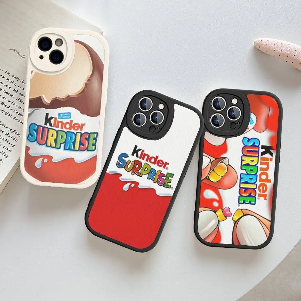 Funda de Teléfono de Cuero con Diseño de Huevo Sorpresa KINDER JOY para iPhone 15 14 13 Pro Max 12 11 16 Plus