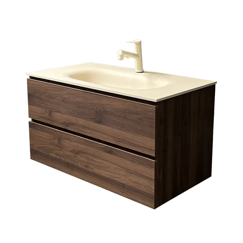 Red walnut bathroom cabinet medieval style beautiful stone domestic acrylic hot-pressed integrated pot solid wood