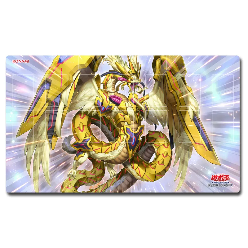 Yugioh Divine Golden Shadow Dragon Dragluxion Play Mat Yu-Gi-Oh! TCG OCG Trading Card Games Mat Duel Plate Rubber Card Mat
