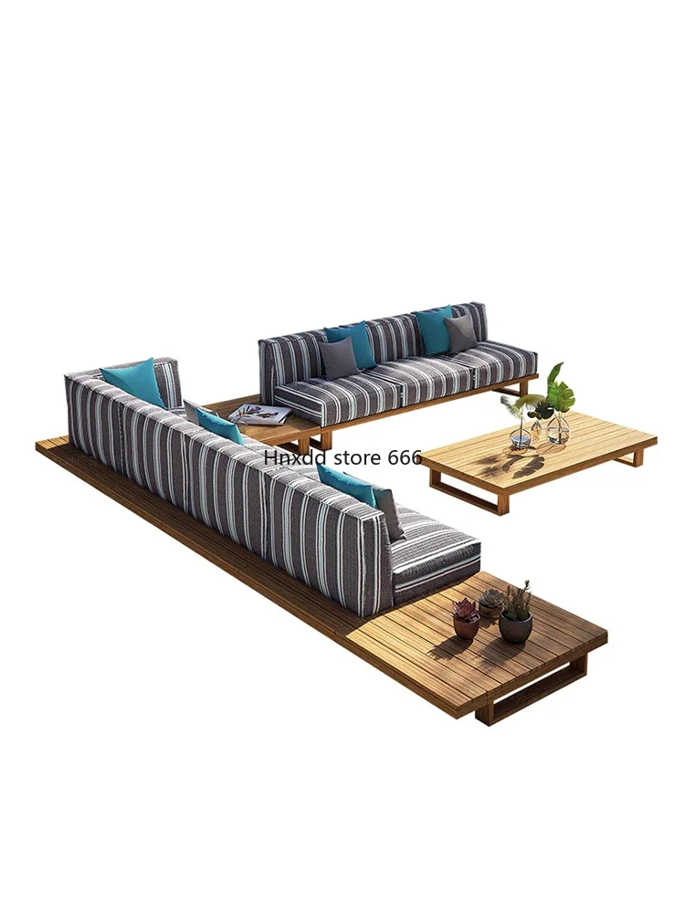 Nordic outdoor sofa courtyard teak corner leisure combination waterproof sunscreen garden solid wood furniture