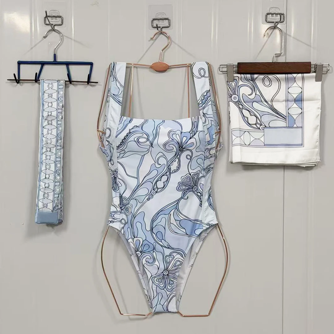Classic Design Women's Ribbon Scarf Swimsuits with Designer Signature Letter Logo Luxury Brand Scarf One-Piece Suits Swimwear