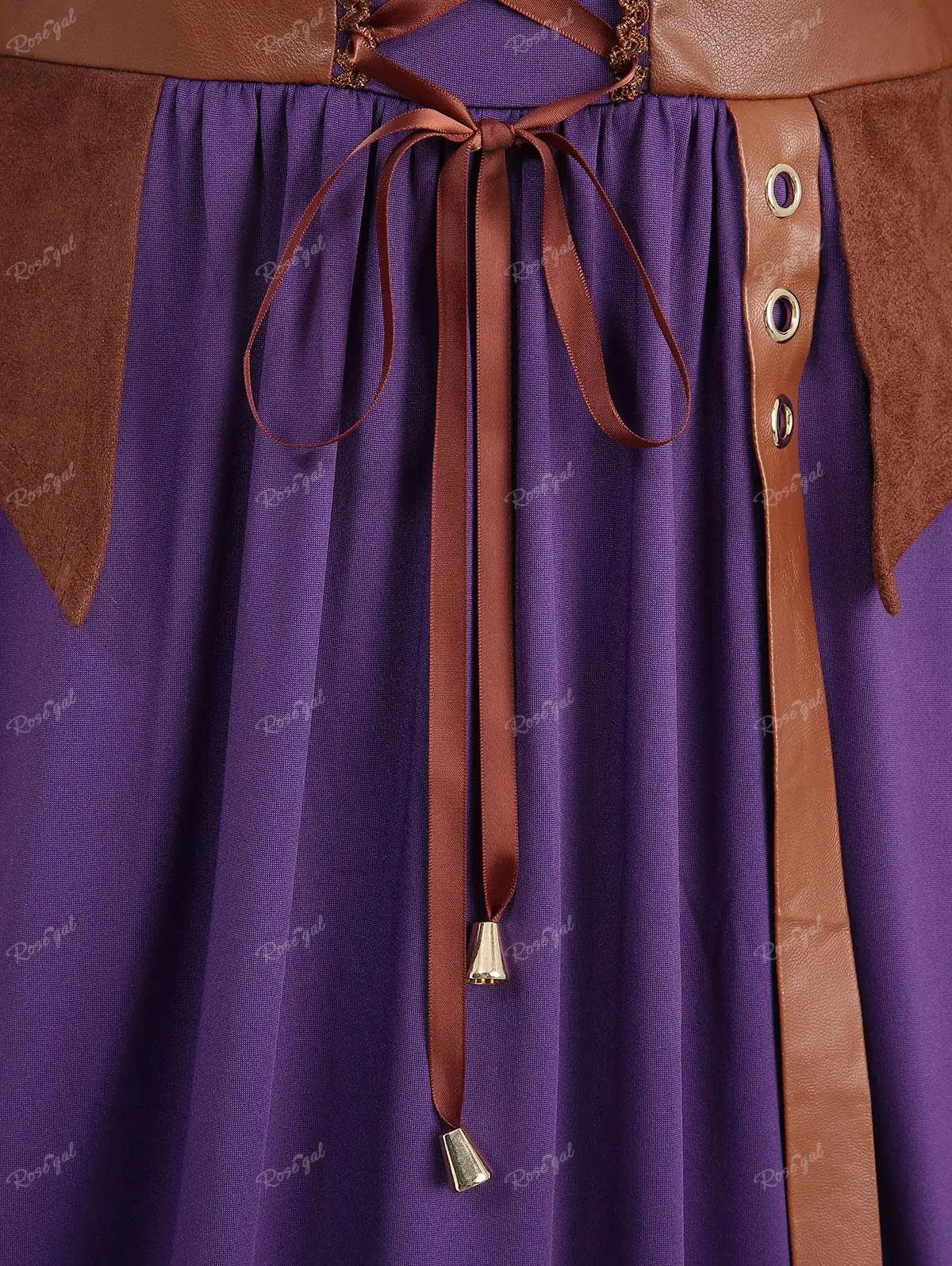 ROSEGAL-Robes Renaissance médiévales pour femmes, grande taille, volants, lacets, manches évasées, cuir PU, patchwork, robe Maxi, robe éducative