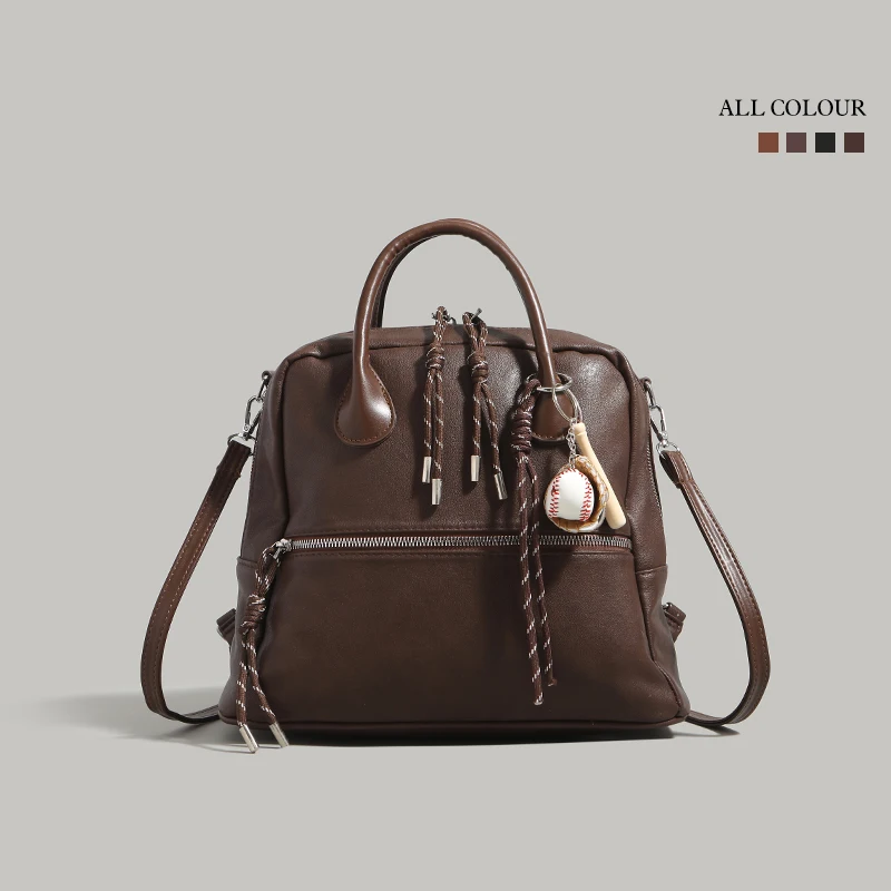 

Retro PU Leather Backpack For Women 2025 New College Student School Class Backpack Large Capacity Commuting Shoulder Bag Female