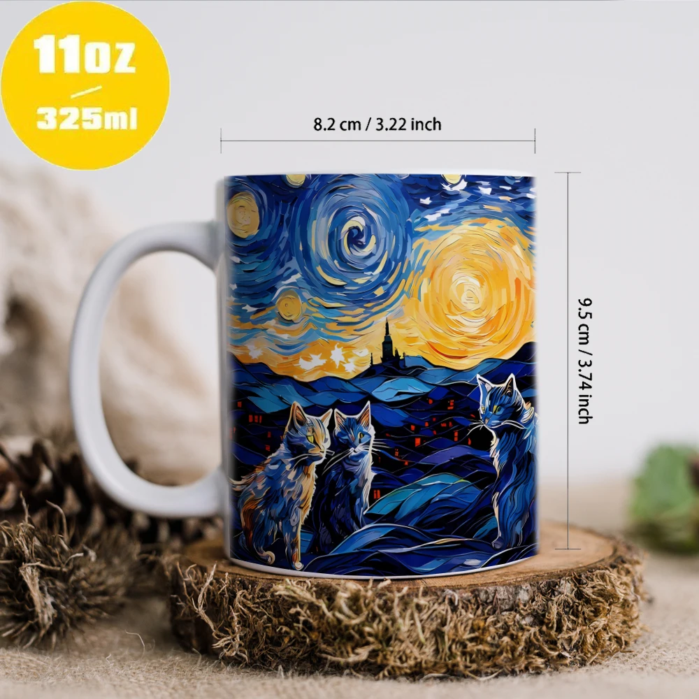 Cat in oil painting mug cat lover friends birthday gift mug office milk cup 11oz/325ml