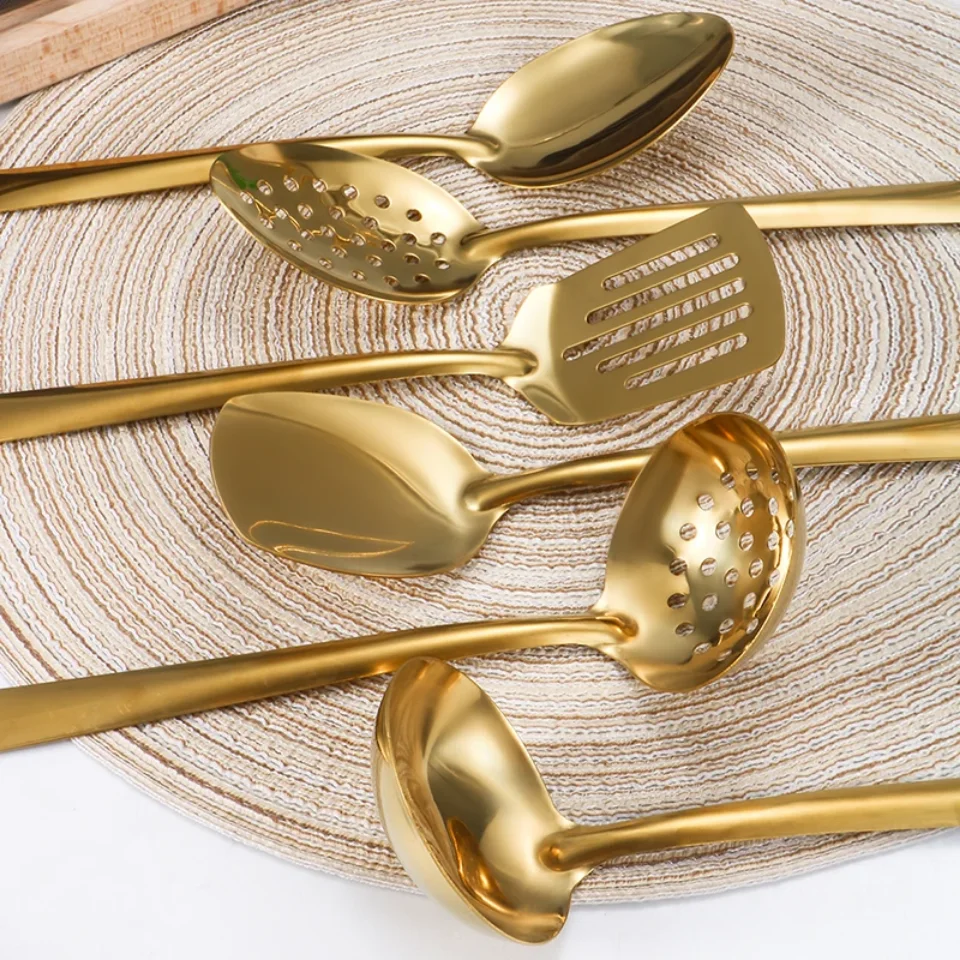 6 stücke Edelstahl Geschirr Set Hause Kreative Koreanische Besteck Goldene Löffel Koreanischen stil Hot Pot Besteck Set Geschirr set – Detail 5