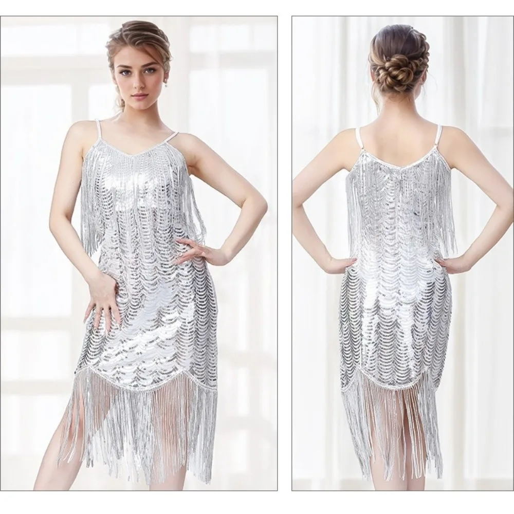 スパンコールタッセルラテンダンスウェアステージパフォーマンスコスチュームセクシーなドレス女性服服パーティークラブエレガントサマー