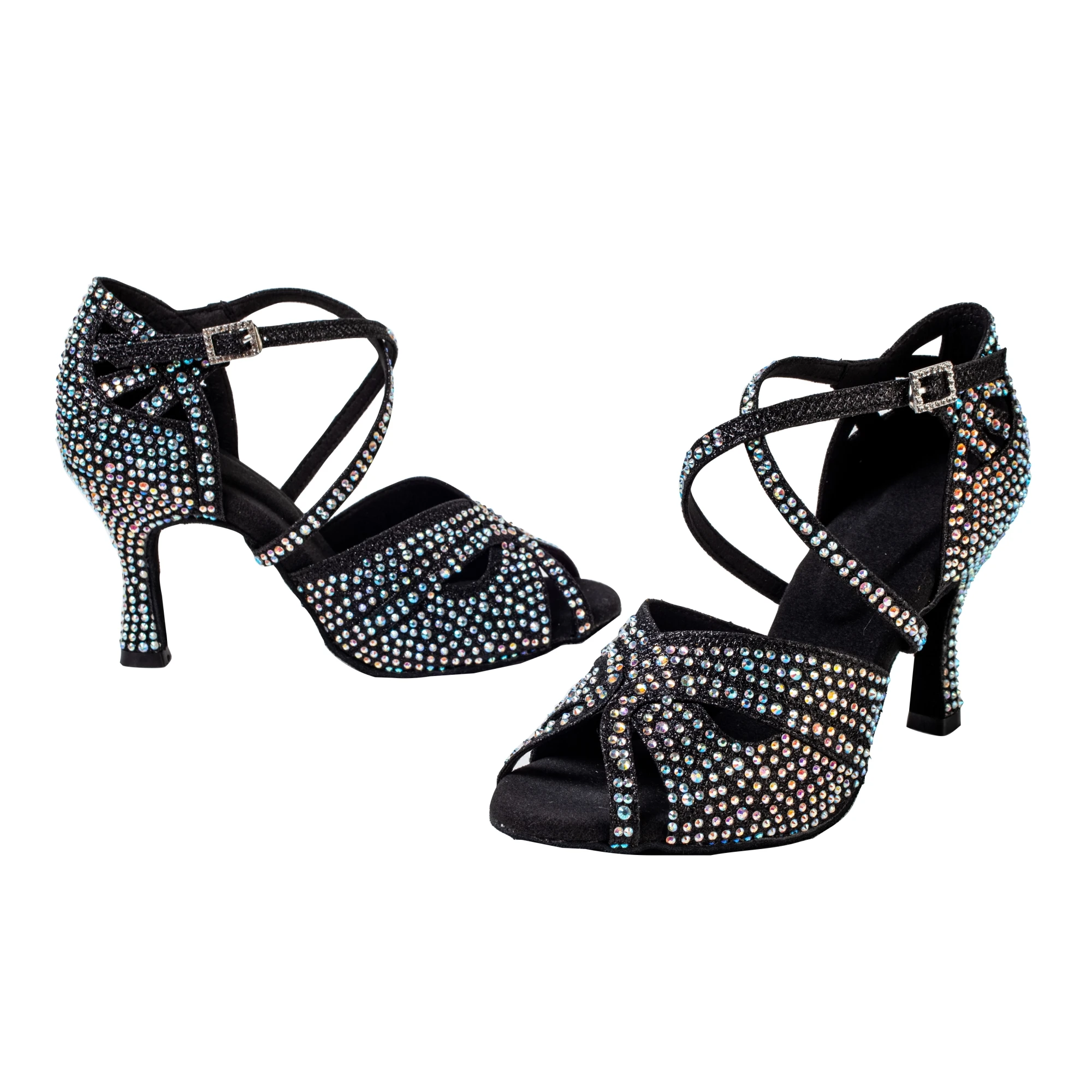 Latin dance shoes Black silver diamond inlaid dance shoes Special dance shoes Latin dance shoes High heels 7.5cm