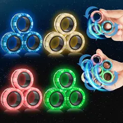 12Pcs Glow in Dark Magnetic Ring Fidget Spinner Toys Fingers Magnet ADHD Stress Relief for Adult Kids Anxiety