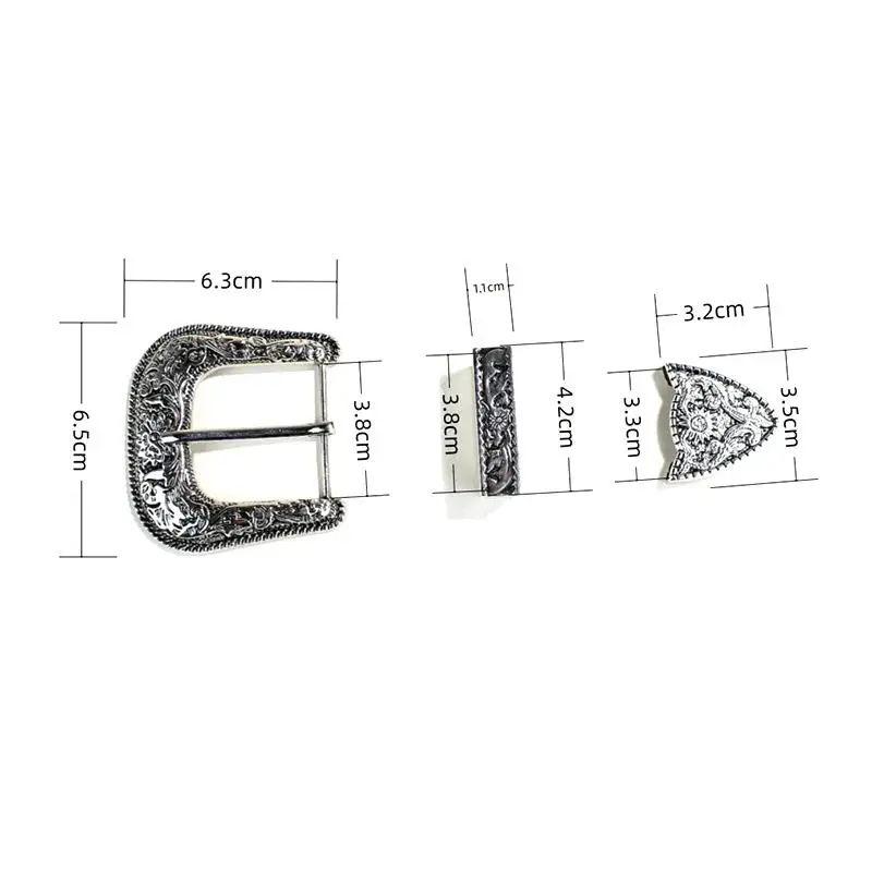 Three-Piece Belt Buckle Set Vintage Style Carved Pin Buckle DIY Leather Belt Replacement for Western Men Accessory view 6