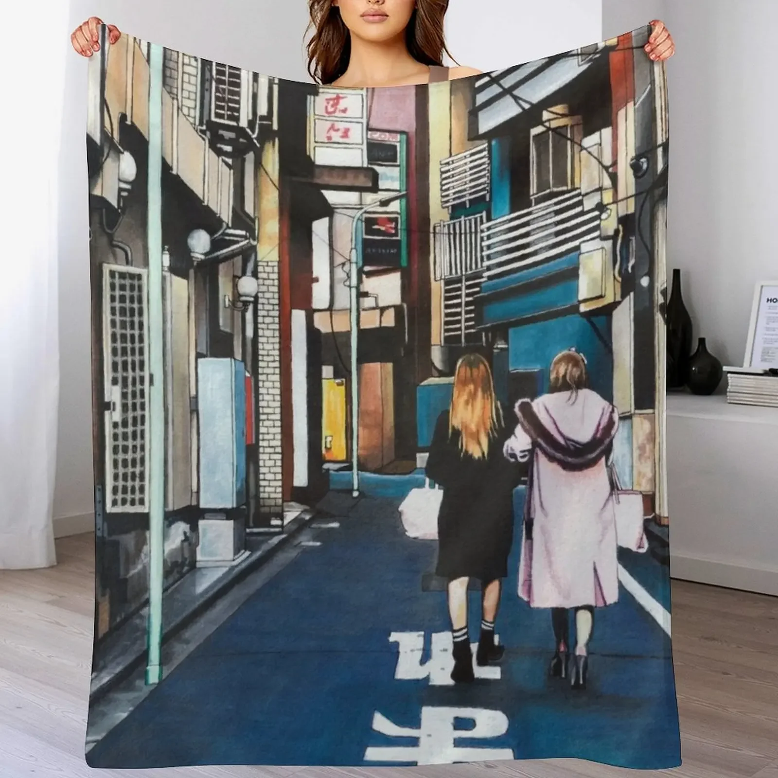 

Harajuku Tokyo Streetscape Throw Blanket warm for winter Plaid Loose Summer Beddings Blankets