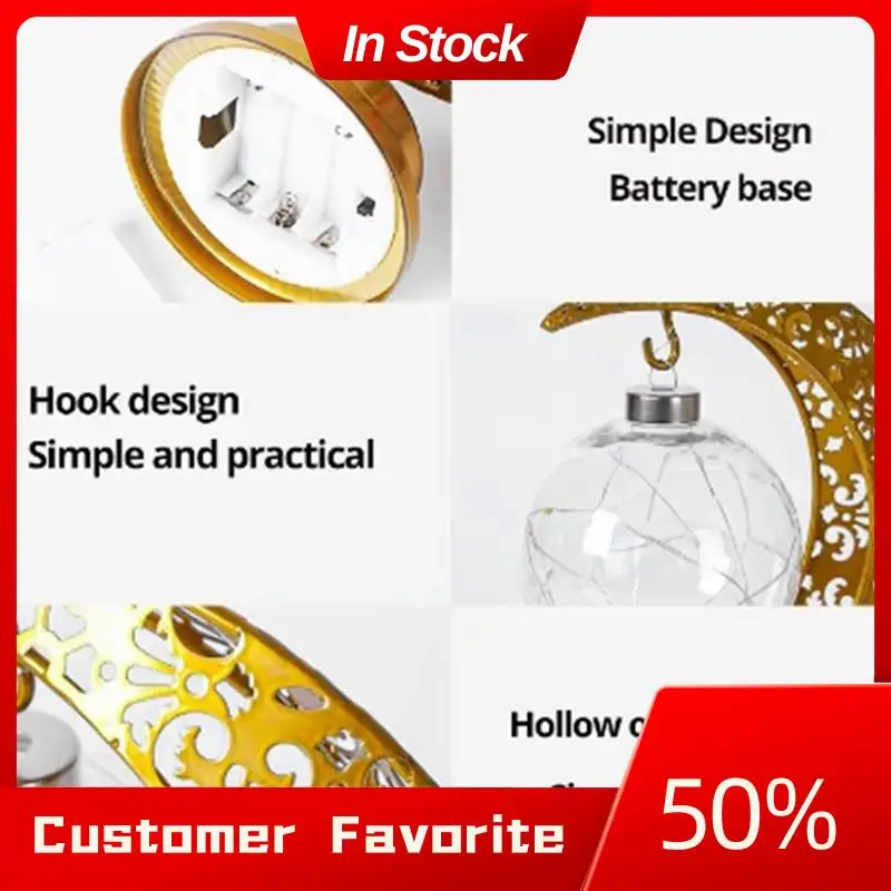 

Top Sale Iron Moon Round Ball Muslim Style Modeling Lamp Decorative Bedroom Holiday Table Atmosphere Lamp