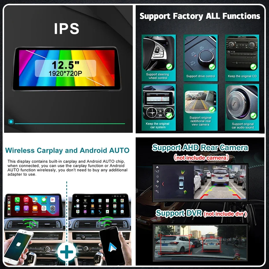 Pantalla Estéreo Inalámbrica para Auto con CarPlay Android 15 de 12.5' para BMW X3 E83 2004-2009 IDrive, Radio de Auto 2Din, Reproductor Multimedia, GPS, Bluetooth, 4G LTE 4